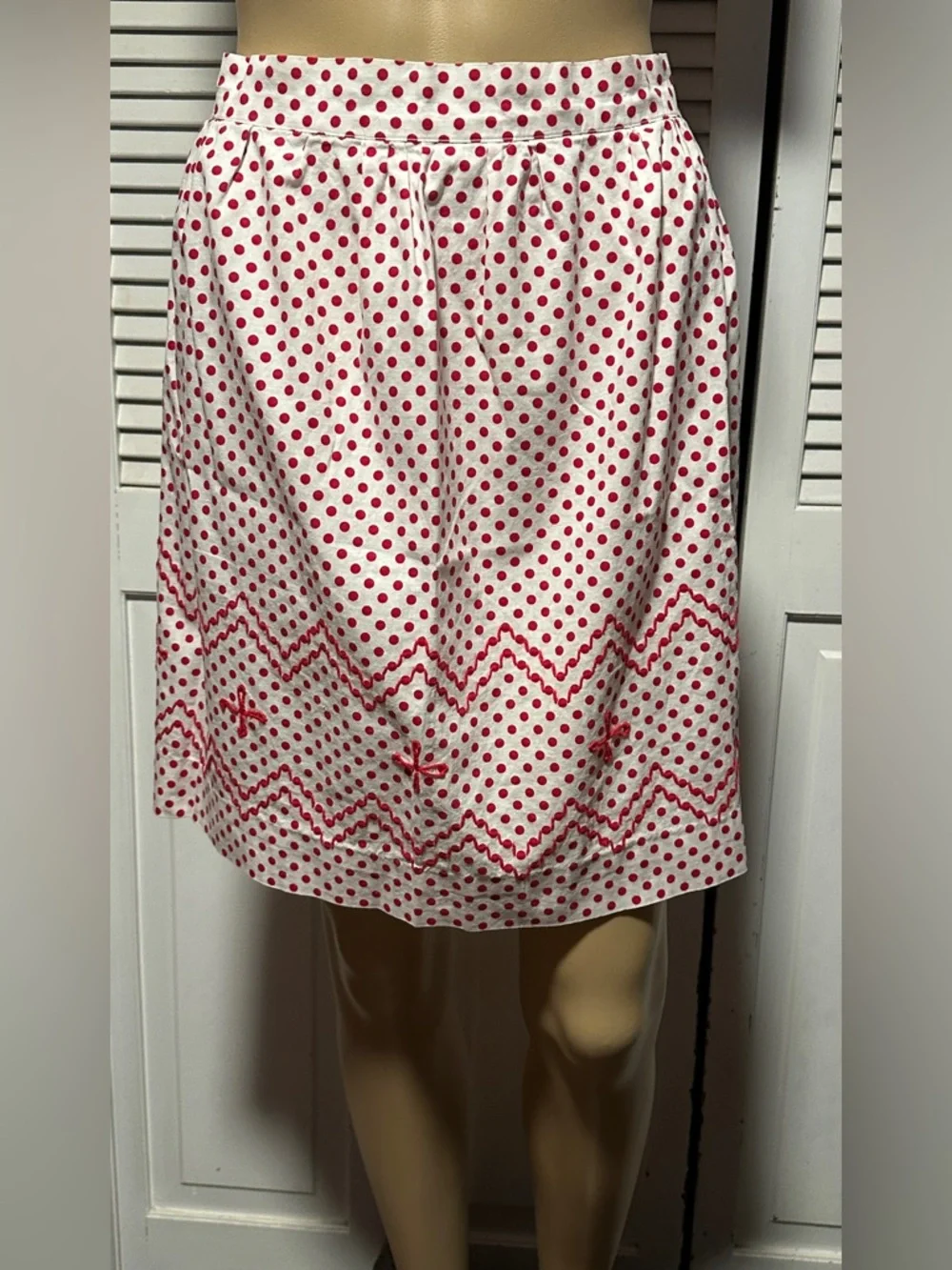 Vintage Kitchen Apron Red & White Polka Dot with Embroidery